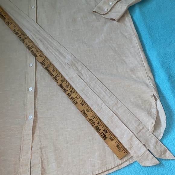 H&M linen blend shirt dress button up belted long sleeve rounded hem NEW size XL - Picture 12 of 13